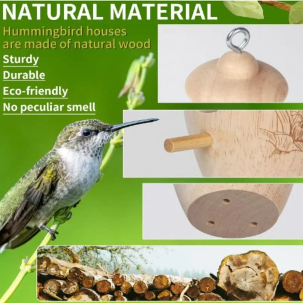 Wooden Hummingbird House for Outside Nesting